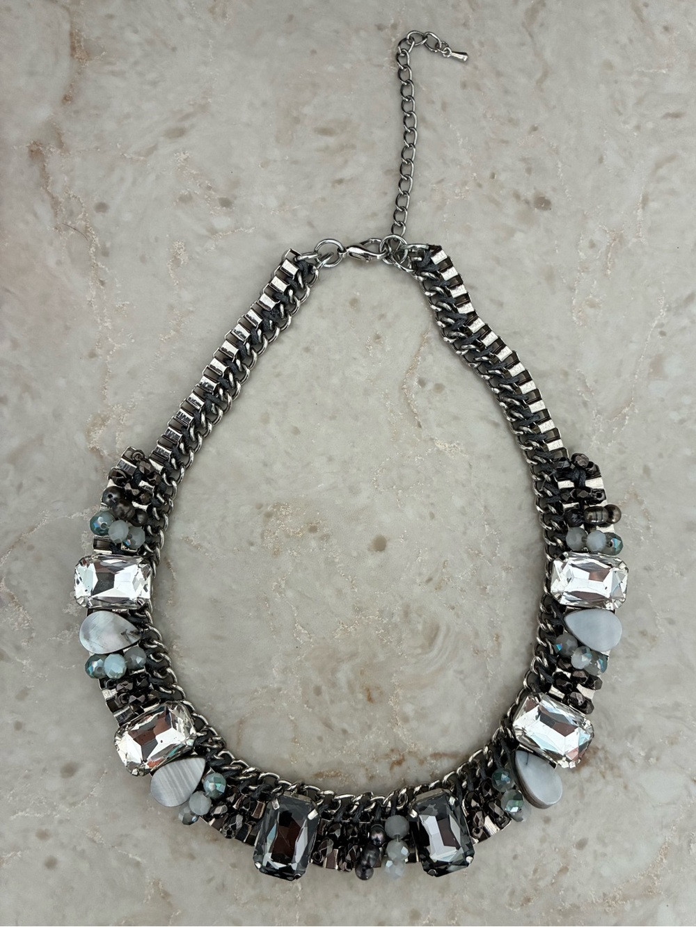 Statement Silver Tone and Clear Crystal Necklace